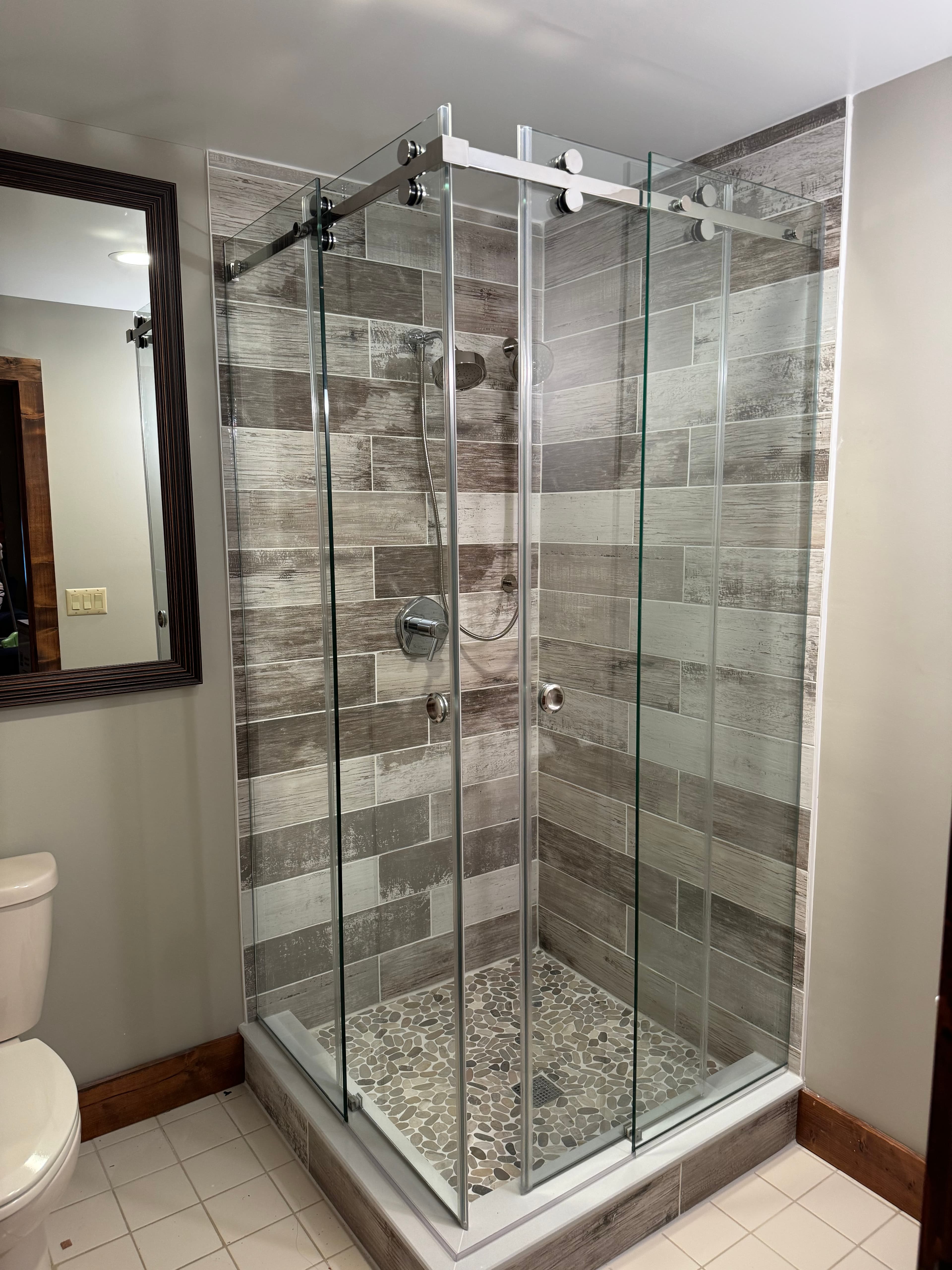 Corner Sliding Door shower door installation in Brooklyn